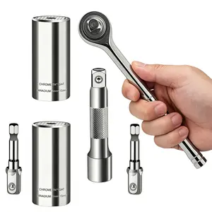 LMMAKE Universal Socket Wrench Tool Set 7-19mm Multi-Function Professional Super Socket Tool Sets with Power Drill Adapter & 3/8 inch Ratchet Wrench for Home Auto Construction Repairs