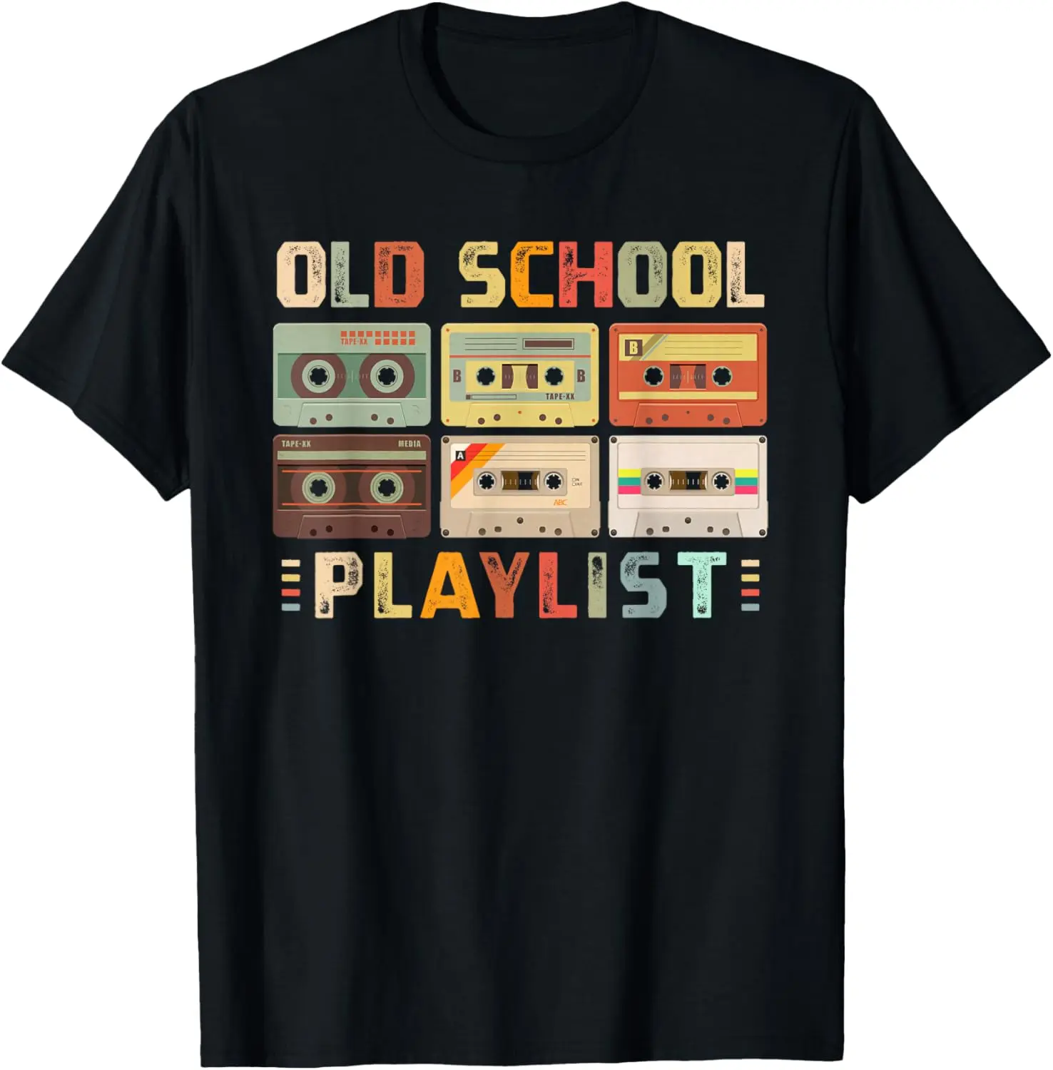 Men's Pure Cotton 80s Retro Cassette Tape Music Playlist Short-Sleeve Round Neck Tshirt - Streetwear Casual Adult Top, Black Clothes, Summer Gift