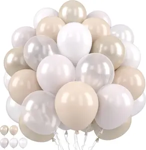 12-Inch Double Stuffed Beige Balloon Set – 36PCS Neutral Party Decorations for Weddings, Baby Showers, Birthdays & Events with Silver Ribbon