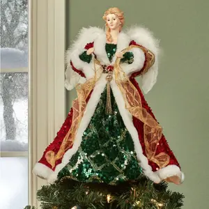 Kurt Adler Ariella Red and Green Sequined Angel Christmas Tree Topper
