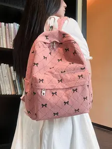Women's Fashion Corduroy Backpacks - Minimalist Bow Decor, Large Capacity, Cute Versatile Design for Daily Use, Travel