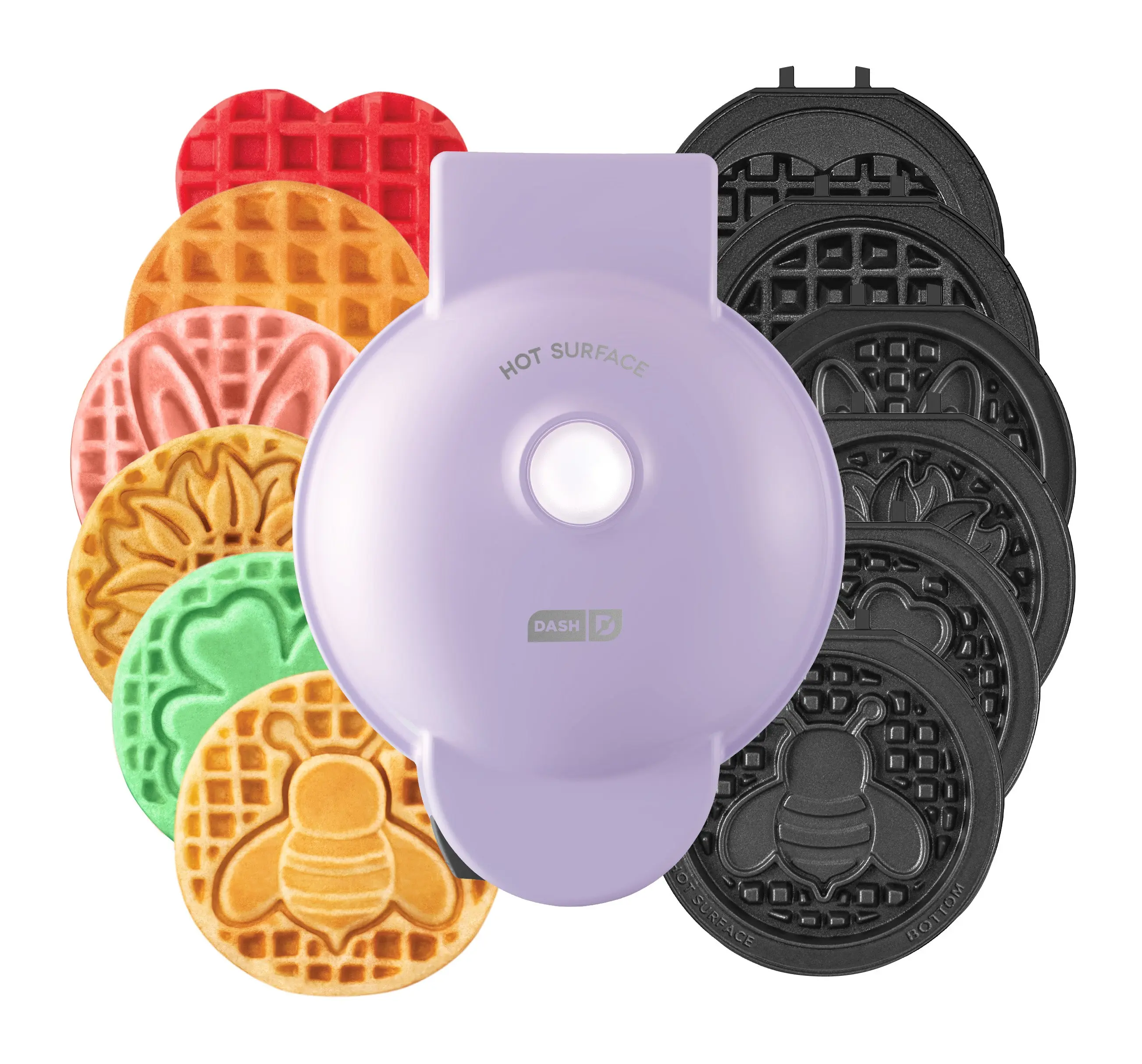 MultiMaker® Mini System with Removable Plates: Classic Waffle & Spring/Summer-Themed Plates, Nonstick 4”, Easy-Release, Includes Storage Case & Recipe Guide