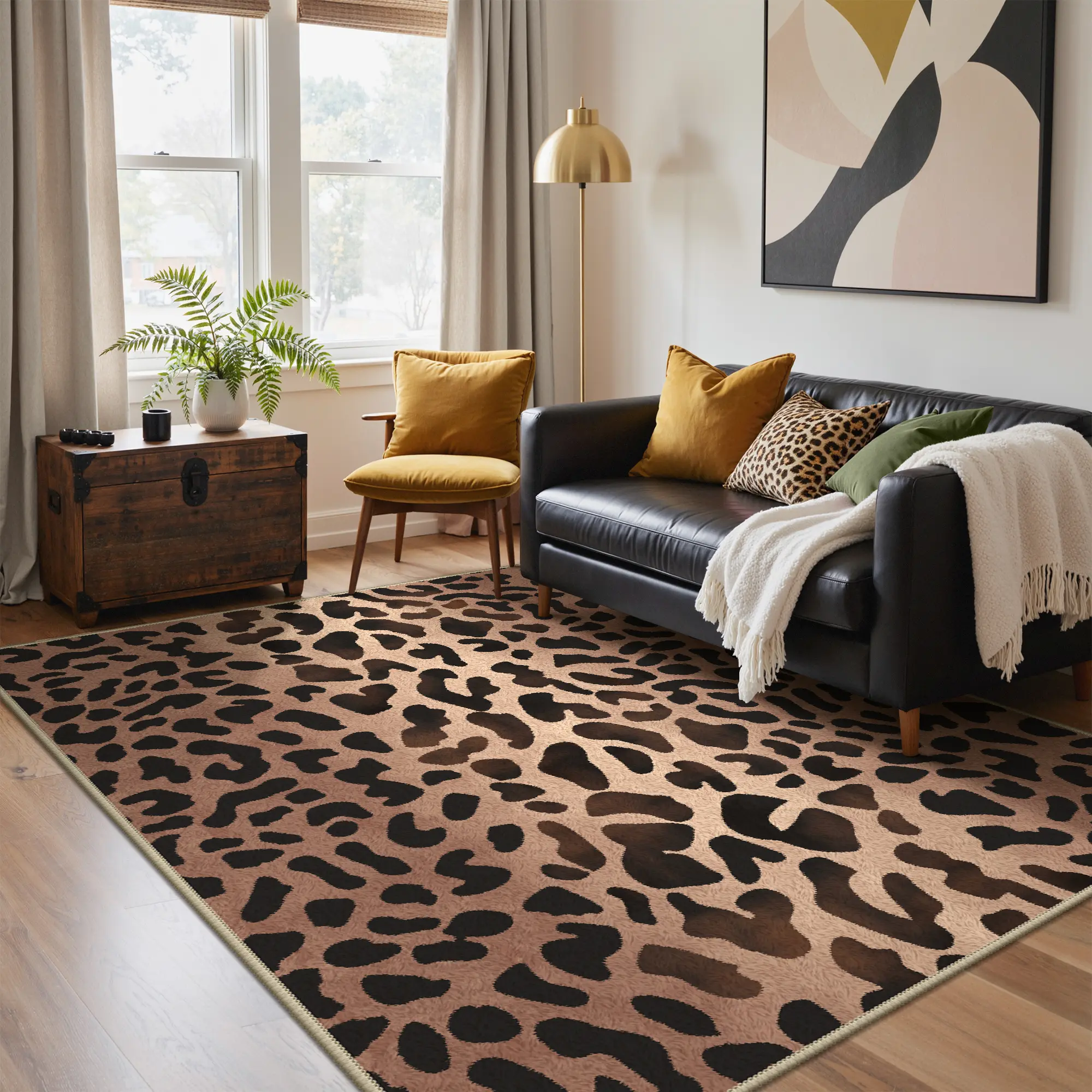【Back To School】GENIMO Leopard Area Rug Washable Non-Slip, Low Pile Animal Print Hallway Rug, Lightweight Carpet for Livingroom Entryway Kitchen Bedroom