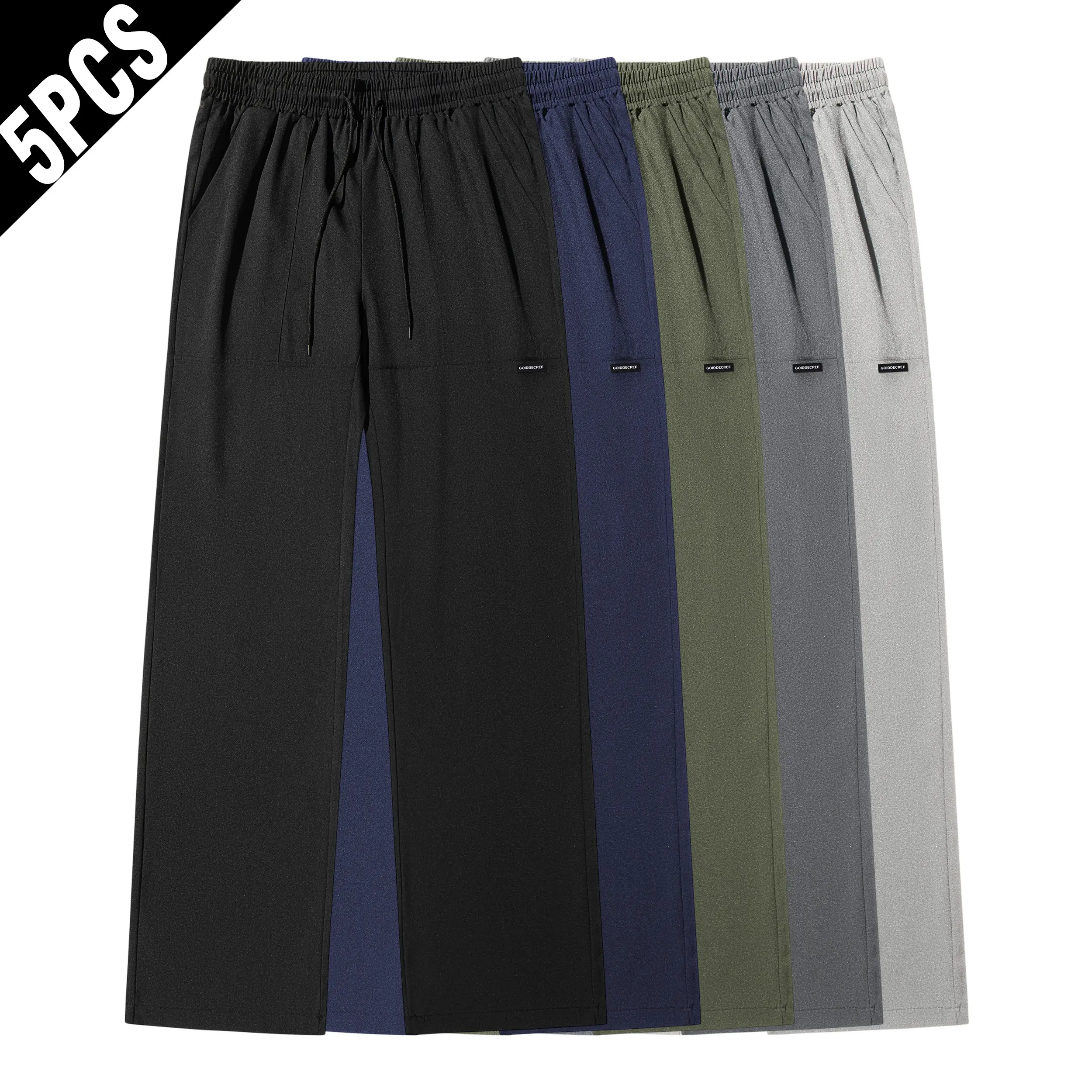 5-Pack Men's Plain Wide Leg Streetwear Pants with Elastic Drawstring Waist and Horizontal Front Seam, Menswear