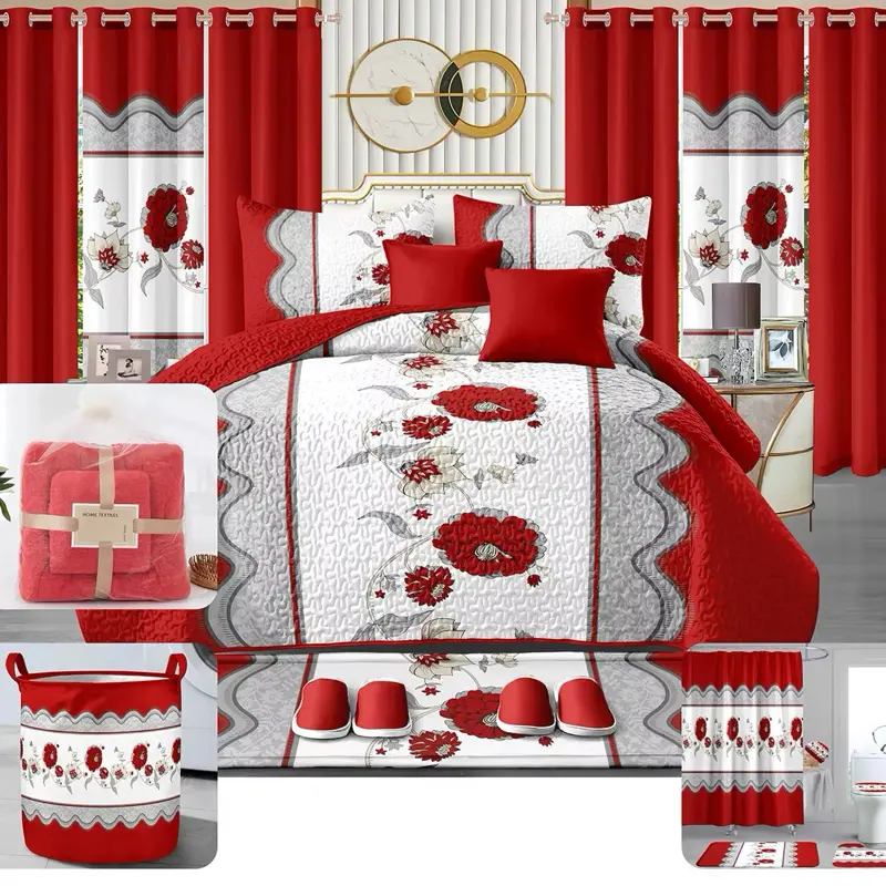 King Size 30-Piece Bedding Set - Bedroom Bundle, Fitted Sheet, Complete Bedroom Setup, Easy Coordination with Curtains