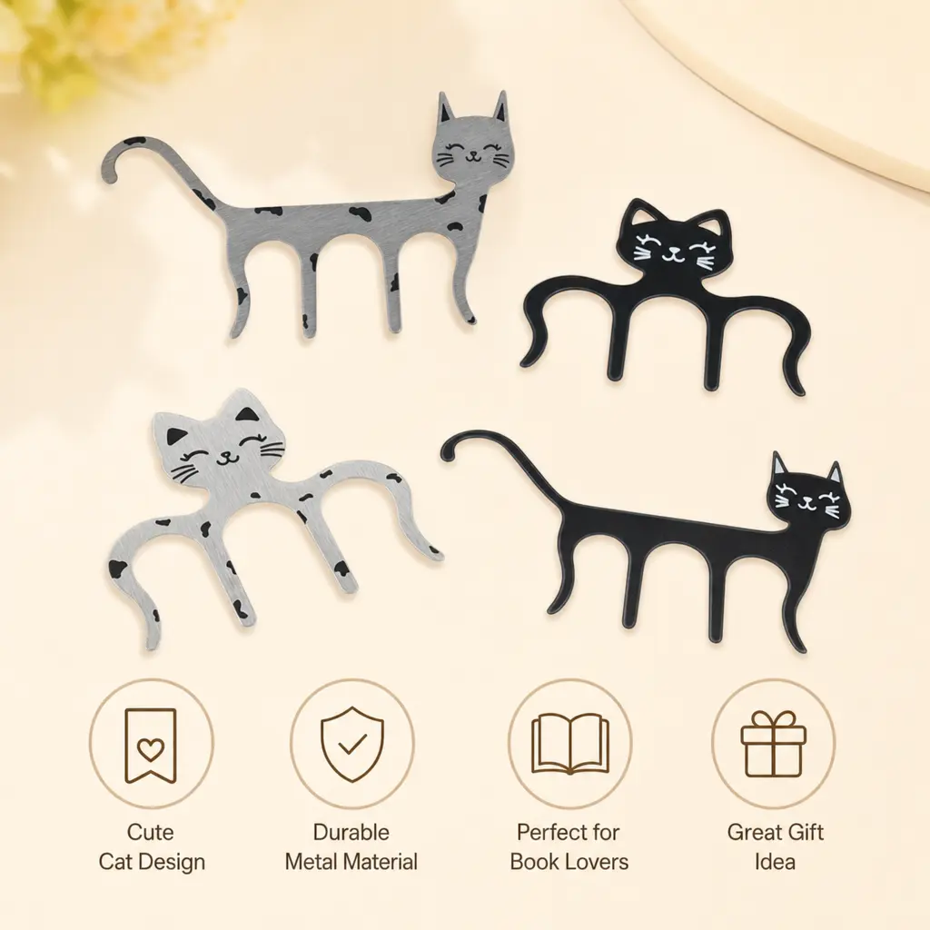 1-Count Cat-Shaped Brushed Metal Bookmark, Hollow Frame, Lightweight Functional Page Marker, Perfect for Book Lovers, Office Stationery for Home School Use