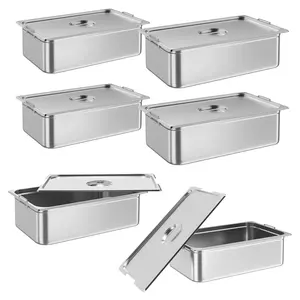 【GARVEE】6 Pack Table Pan Set, Food Grade Stainless Steel with Handles, Available in Multiple Sizes (21"x13"x2.5", 4", 6") and Options With or Without Lid, Ideal for Catering and Party Use