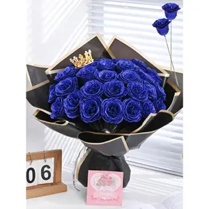 12Pcs/Set Or 6Pcs/Pack 2.76in/7cm Glitter Roses Bouquet, DIY Fake Glitter Flowers Bouquet, Royal Blue Plastic Faux Flower, Artificial Rose Flower, Everlasting Shiny Artificial Rose Bouquet For Anniversary, Engagement, Wedding Gift, Home Decor, Office Kitc