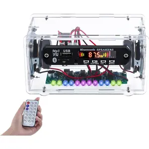 DIYSoldering Kit Bluetooth-Compatible Speaker Kit with FṂ Radio, Electronic Soldering Practice Kit USB Mini Home Sound Amplifier DIY Kit with Digital Display and Colorful LED Lights for School STEM Project Remote Control Fm