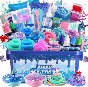 Summer Spring Gift Large Ocean Slime Kit for Boy and Girls,Non Sticky,Super Soft Sludge Toy,Birthday Gifts for Kids 4-12,Soft Shiny Metal Clay Toy Girls & Boys