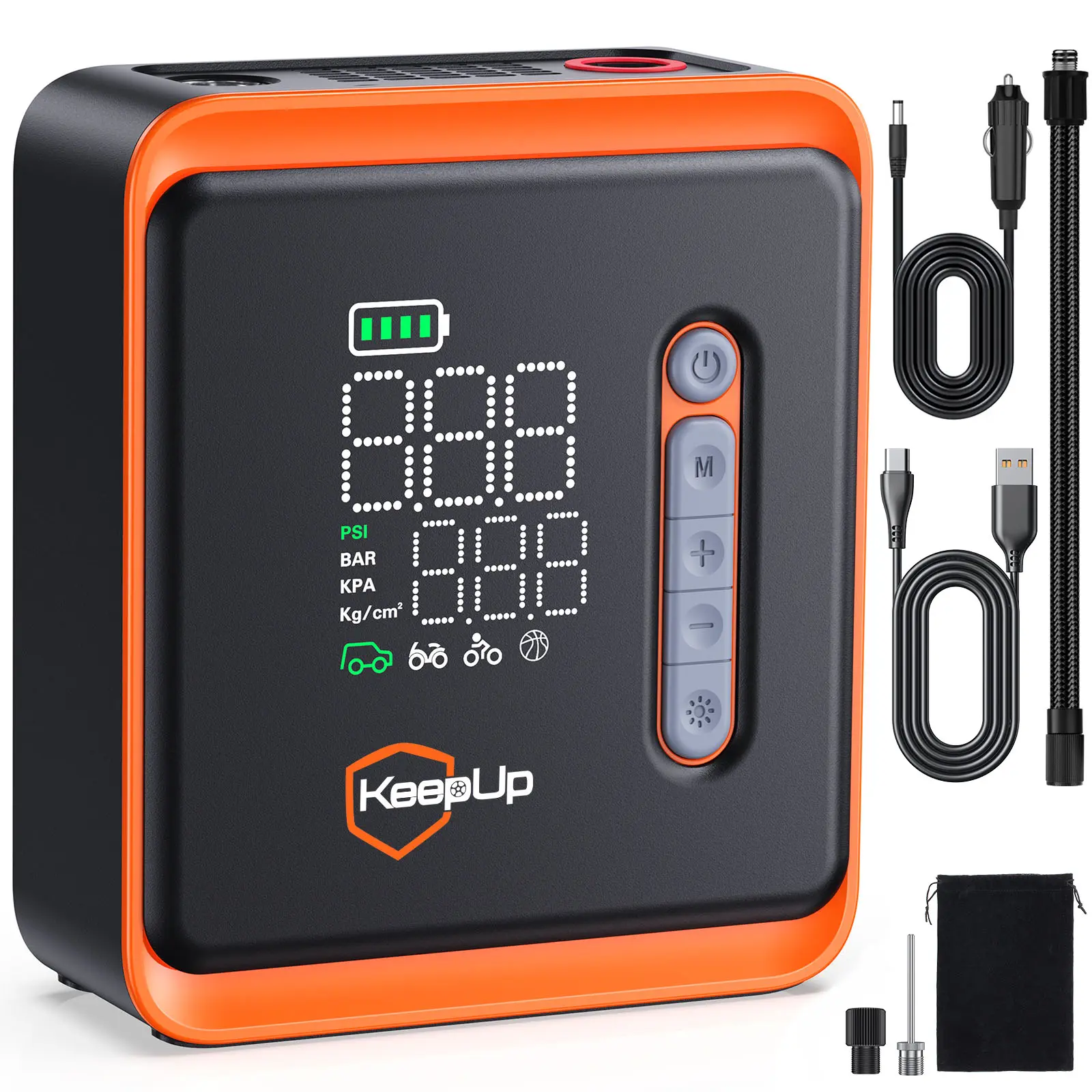 Tire Inflator Portable Air Compressor - KEEPUP 150 PSI Cordless Air Pump with 10000mAh Rechargeable Battery for Car Tires Ebike Motorcycles Bicycles Balls with Tire Gauge Pressure, Dual-Use Type