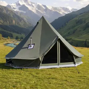 VEVOR Canvas Bell Tent, 4 Seasons 9.84 ft Yurt Tent for Camping with Stove Jack, Canvas Breathable Holds up to 3 People with Zipped Detachable Floor, for Family Camping Glamping Outdoor Hunting Party
