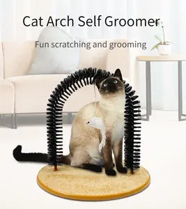 Self-grooming cat brush with scratching pad, arched design for indoor cats, massage & grooming tool for kittens, removes loose hair and relieves itching