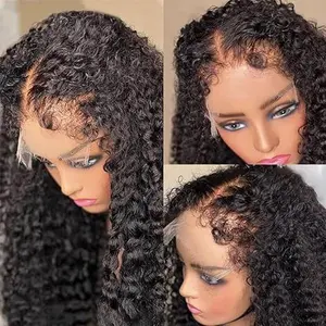 250% Density 13x4 Kinky Curly Edges Baby Hair Lace Wig Deep Wave Curly Lace Front Human Hair Wigs Kinky Curly Edges Hairline Transparent HD Lace Frontal Wig