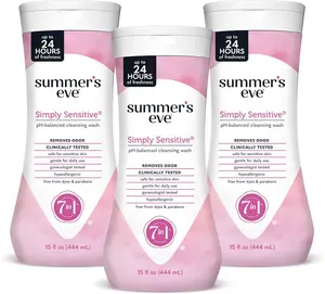 Summer’s Eve Simply Sensitive All-Over Daily Feminine Wash, Gentle pH-Balanced Cleansing Body Wash for Women, Gynecologist Tested, Odor-Removing Feminine Care, 15 Fl Oz, Pack of 3