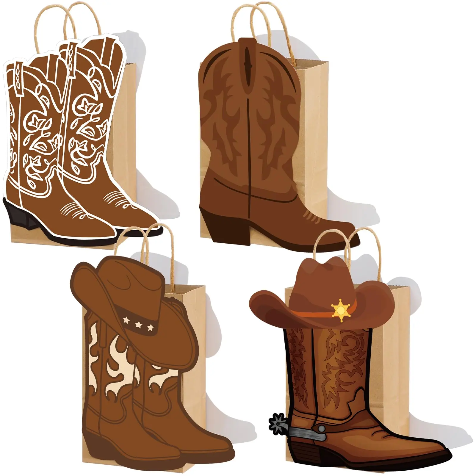 12/16/24 Pcs Western Cowboy Cowgirl Boots Handle Paper Gift Bags, Wedding Party Decorations, Candy Chocolate Goodie Supplies for Girls' Occasions