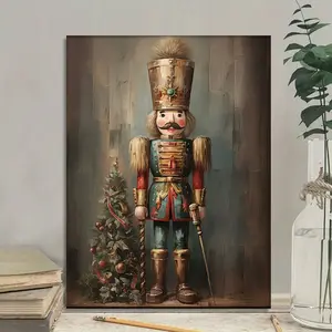 [1pc Vintage Christmas Canvas] 1pc Wooden Framed Canvas PaintingTin Soldier Print, Nutcracker, Vintage Christmas Decor, Digital Printable Xmas Holiday Wall Art Decorative Artwork