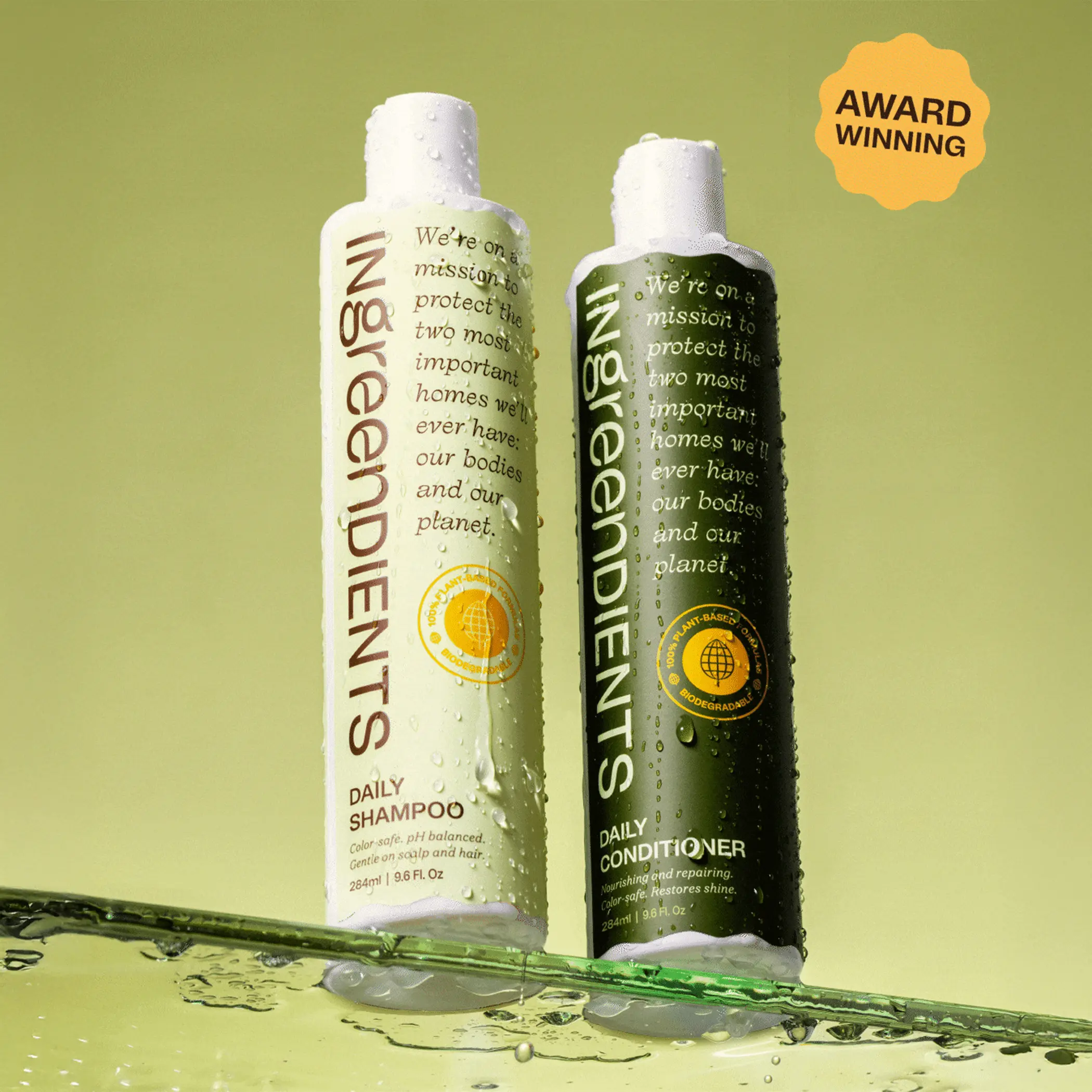 Ingreendients Shampoo + Conditioner Bundle for All Hair Types: Non-Toxic, Vegan, 100% Natural, Color Safe, Paraben & Gluten Free, Silicone & Sulfate Free