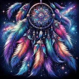 5D DIY Full Drill Round Diamond Painting - Diamond Painting Kit Colorful Feathers Mosaic Canvas DIY Wall Art, Home Wall Decoration, Suitable for Halloween, Christmas, Birthday, and Anniversary Gifts