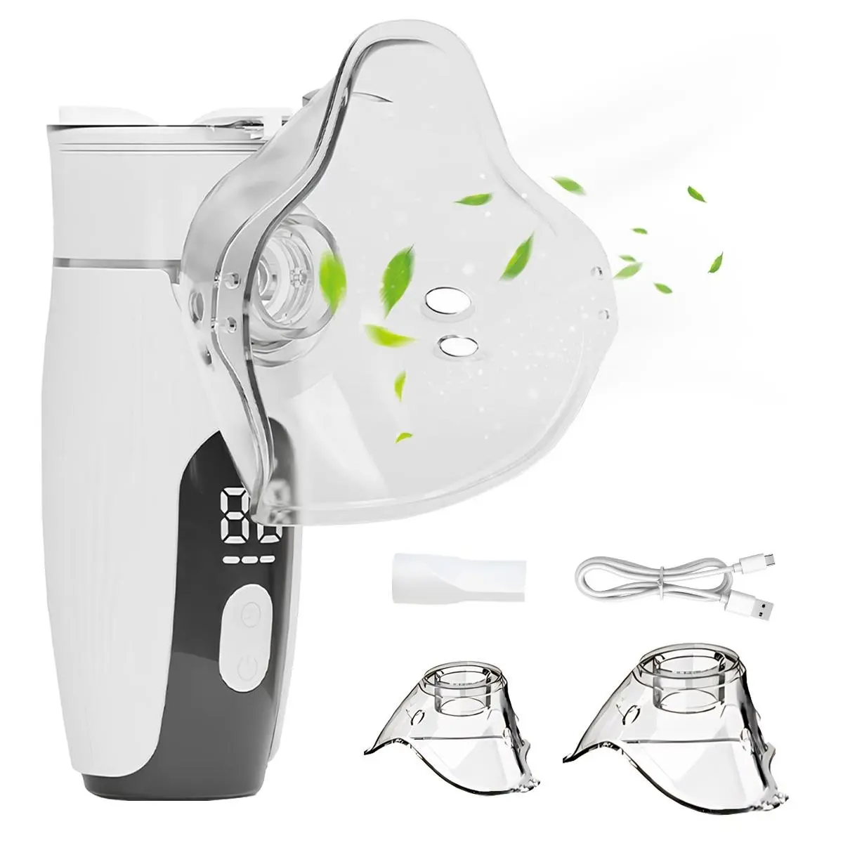 Fogepix Smart Nebulizer with Digital Display Portable Nebulizer for Adults and Kids, Rechargeable Mesh Nebulizer Machine for Breathing with Mouthpiece and Mask, Handheld Nebulizer for Travel and Home Use