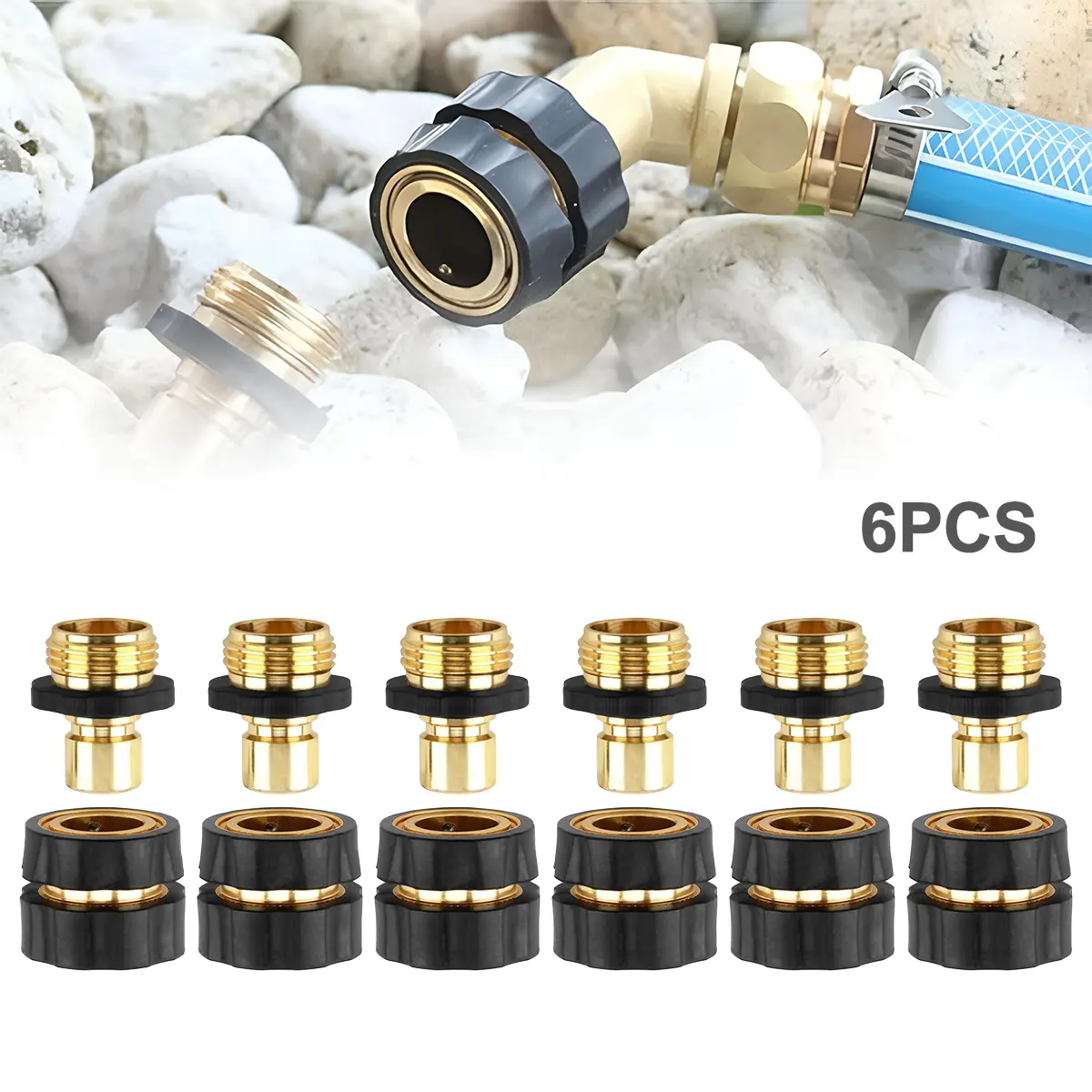 DABATR Garden Hose Quick Connector, 3/4 Inch Male and Female Garden Hose Fitting Quick Connector, 6 Set/4 Set
