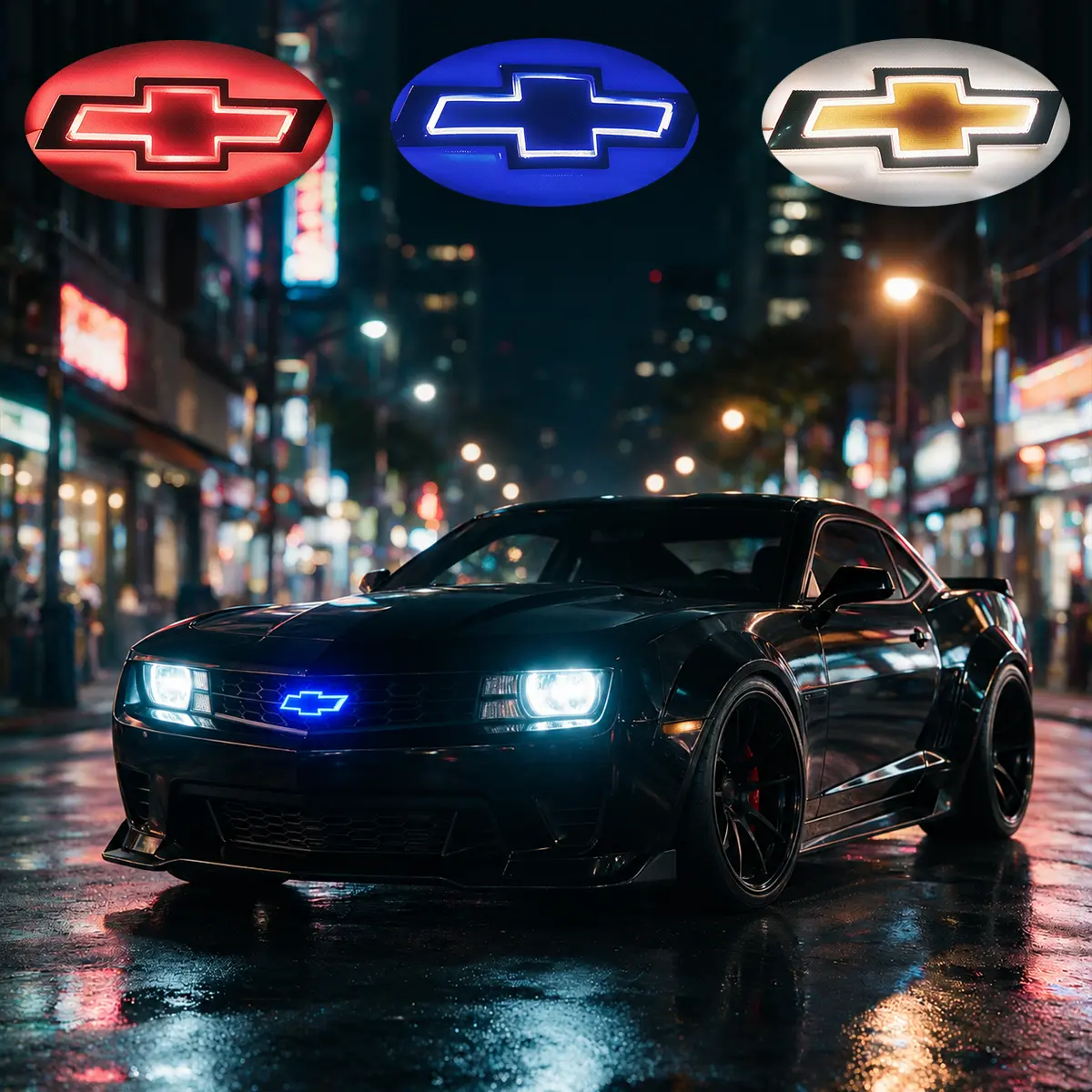 LED Illuminated Chevrolet Bowtie Emblem, Glowing Front Grille Logo Badge Waterproof Light Up Car Replacement Badge Compatible with Chevy