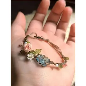 Handmade Bohemian Floral Bracelet, Natural Gemstones & April Birthstone, Light Ocean Jewelry, Perfect for Daily Wear, Party Gifts, Valentine's Day