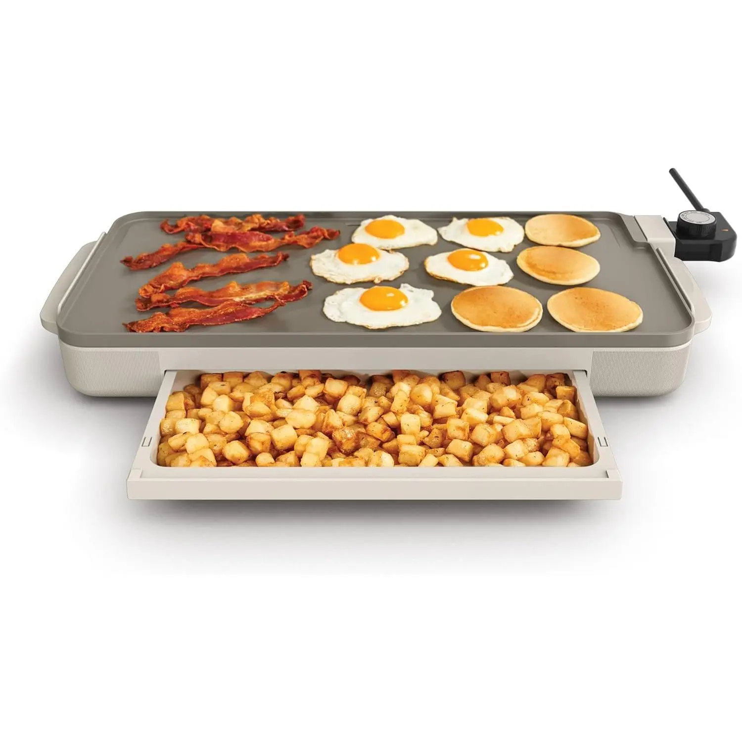 EverGood 1500W Rectangular Ceramic Non-Stick Electric Griddle Pan (10x20in) - Removable Temp Ctrl Probe, Warming Tray, Dishwasher-Safe Drip Tray, Cool-Touch Handles, Oatmilk-Compatible (Fits 10 Eggs/6 Pancakes) for Family Lunch, Dinner Use