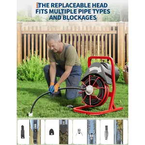 75'×1/2'' Steel Core Cable Portable 370W Electric Drain Cleaner Machine w/ Sewer Auger, Cutter & Air‑Activated Foot Switch for Commercial & Home Use