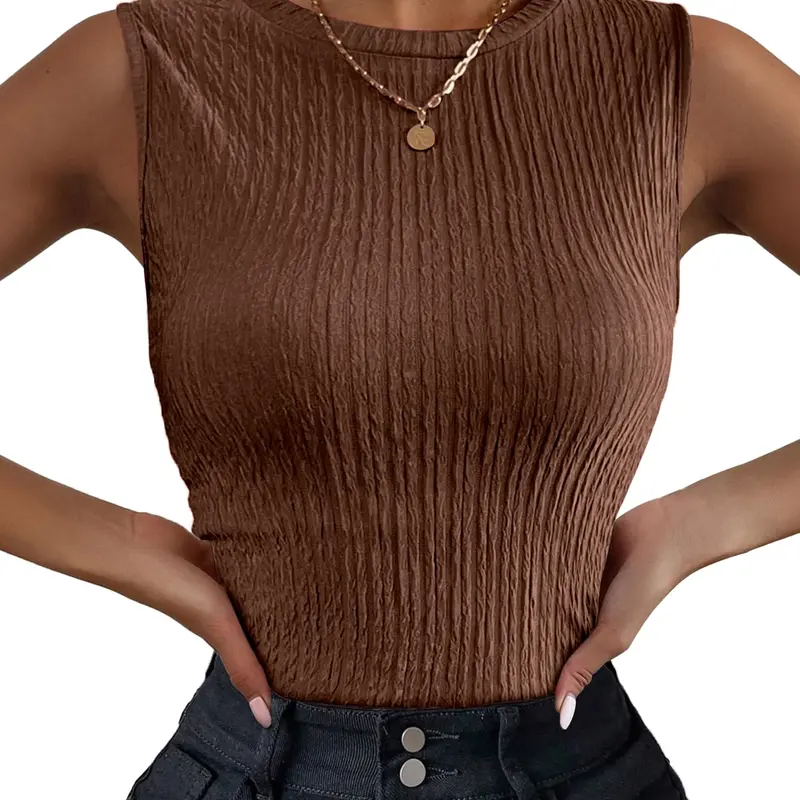 Zeagoo Women's High Neck Ribbed Knitted Sleeveless Tank Top - 2025 Summer Slim-Fitted Elastic Basic Top, Soft Lightweight Textured Solid-Strap, for Work, Party, Leggings Jackets | Sleeveless High-Neck, Slinky Ribbed Women's Tanks & Camis