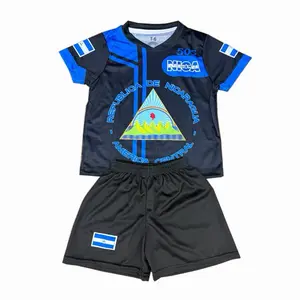 Nicaragua Soccer Set Black Unisex Jersey & Shorts