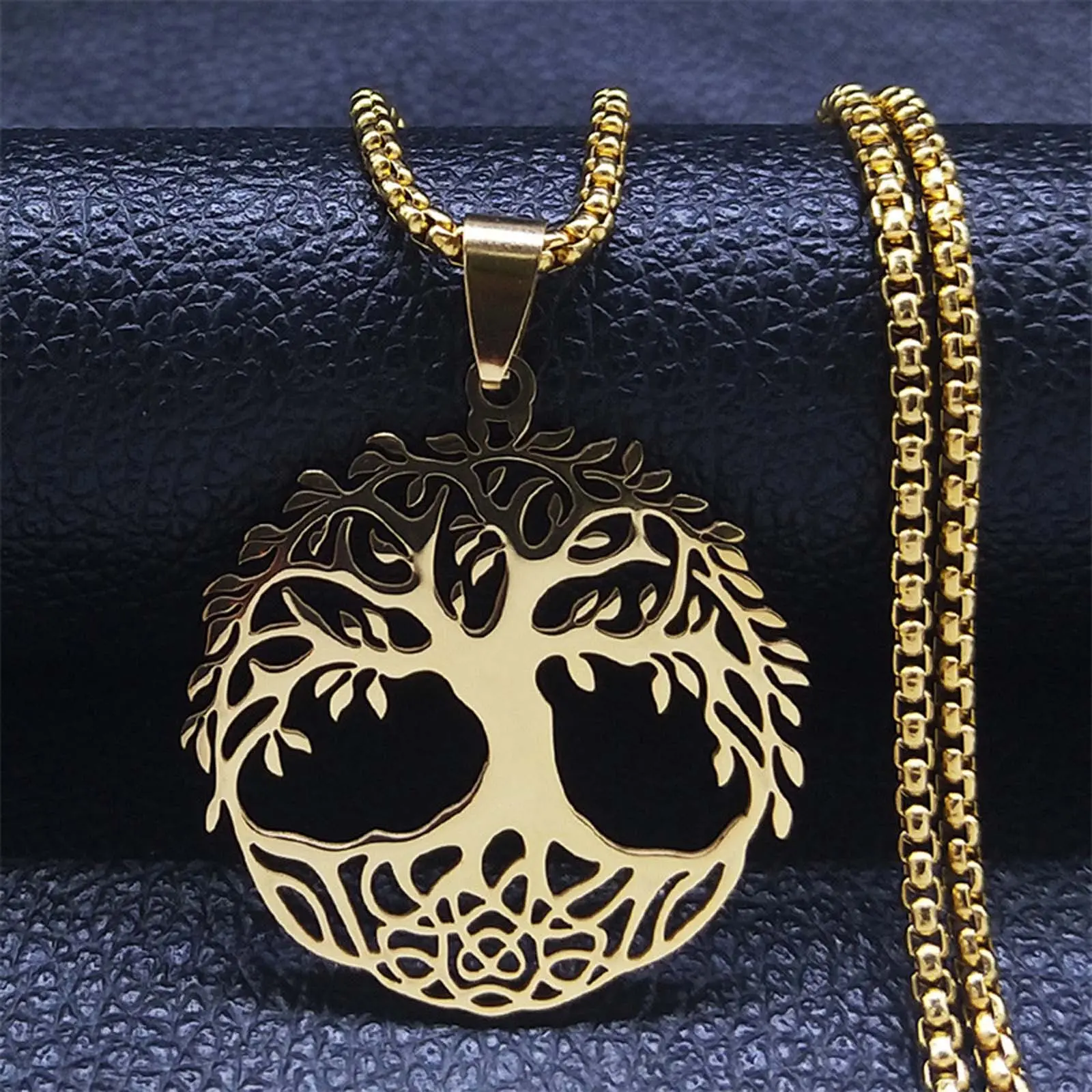 Dainty Gold Plated Round Tree of Life Artificial Gemstone Clavicle Necklace - Personalized Design, Gold Chain Set, Fashionable Versatile Jewelry Gift for Holiday Gifting (Limited-Time Event), Jewelry Gifts