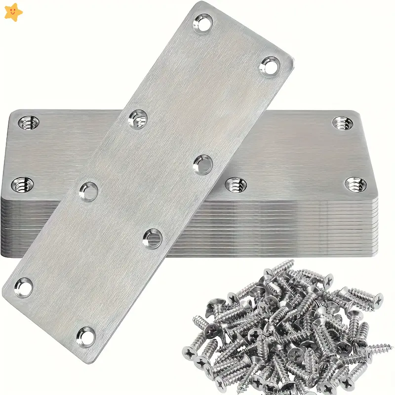 46pcs/Set, Including 6 Durable Flat Repair Plates, Flat Corner Bracket Straight Braces, And 40 Screws, Suitable for Wood And Other Materials, Versatile Repair And Connection Solution