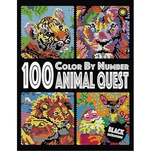 100 Animal Quest Color By Number (Black Backgrounds): color quest activity book with 12-color palette-Paperback