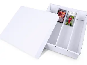 Trading Card Storage Box 3200 Count – Fits Standard Size Sports Cards, TCG, MTG – Cardboard Organizer With Divider – White Bulk Holder Protecting and Organizing Baseball, Soccer, Basketball Game Cards
