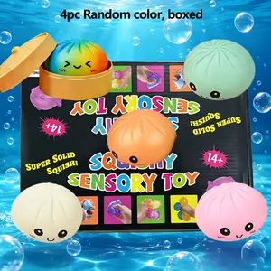 4pc Cute expression big bun decompression toy, relieves anxiety, dough decompression toy, soft TPR material, decompression artifact, unboxing surprise, holiday gift creativity, cute desktop accessories for office workers, Squishy bun