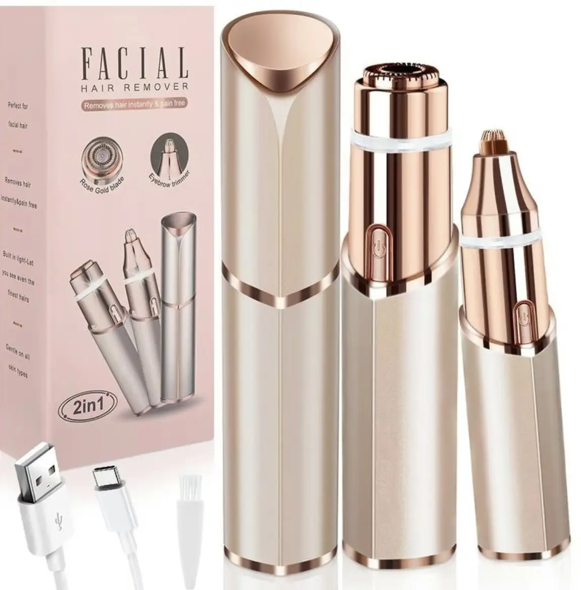 【2-in-1】Removes hair instantly&pain free -Facial &Nose Hair Remover: Painless Electric Shaver and Nose Trimmer - Rechargeable Hair Removal Tool Smooth Comfort,Lightweight,Lighted design,Eyebrow trimmer nose hair
