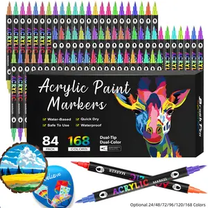 Acrylic Paint Markers,24/48/72/96 Colors,Dual tips Dual Color Acrylic Paint Pens for Rock Painting, Canvas, Wood, Glass, Ceramic, Fabric, Plastic, Egg & Scrapbook, Soft Brush Tips Paint Pens, Art Marker Set, Art Supplies
