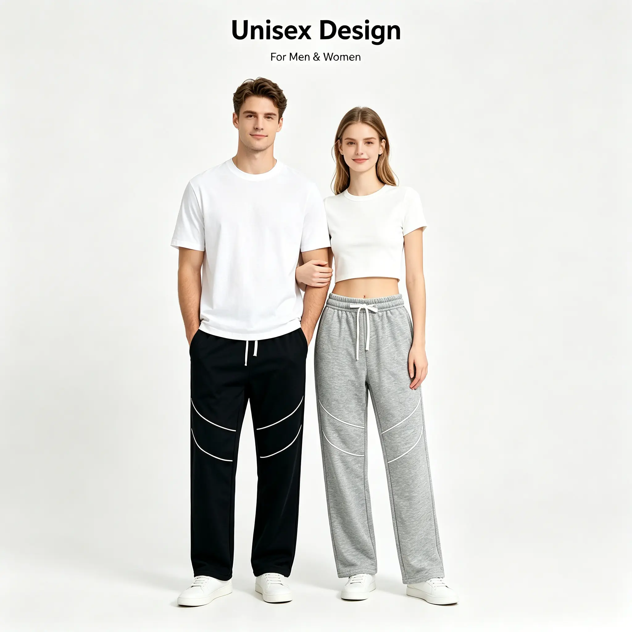 Unisex Lightweight Jogger Sweatpants for Couples – His & Hers Breathable Athletic Pants with Drawstring Elastic Waist, Reflective Stripes for Night Safety, Loose Comfy Fit for  Running, Hiking, Travel, Lounge, Streetwear & Everyday Casual Wear Sizes S-2XL