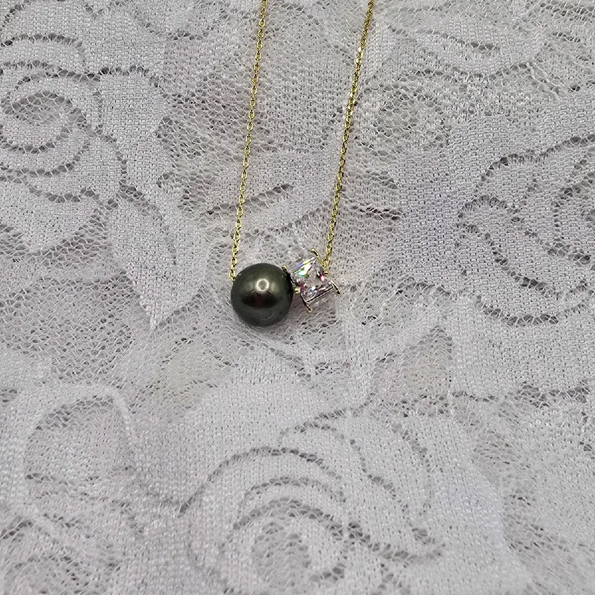 Tahitian Pearl Necklace with Black Pearls and Gold Chain