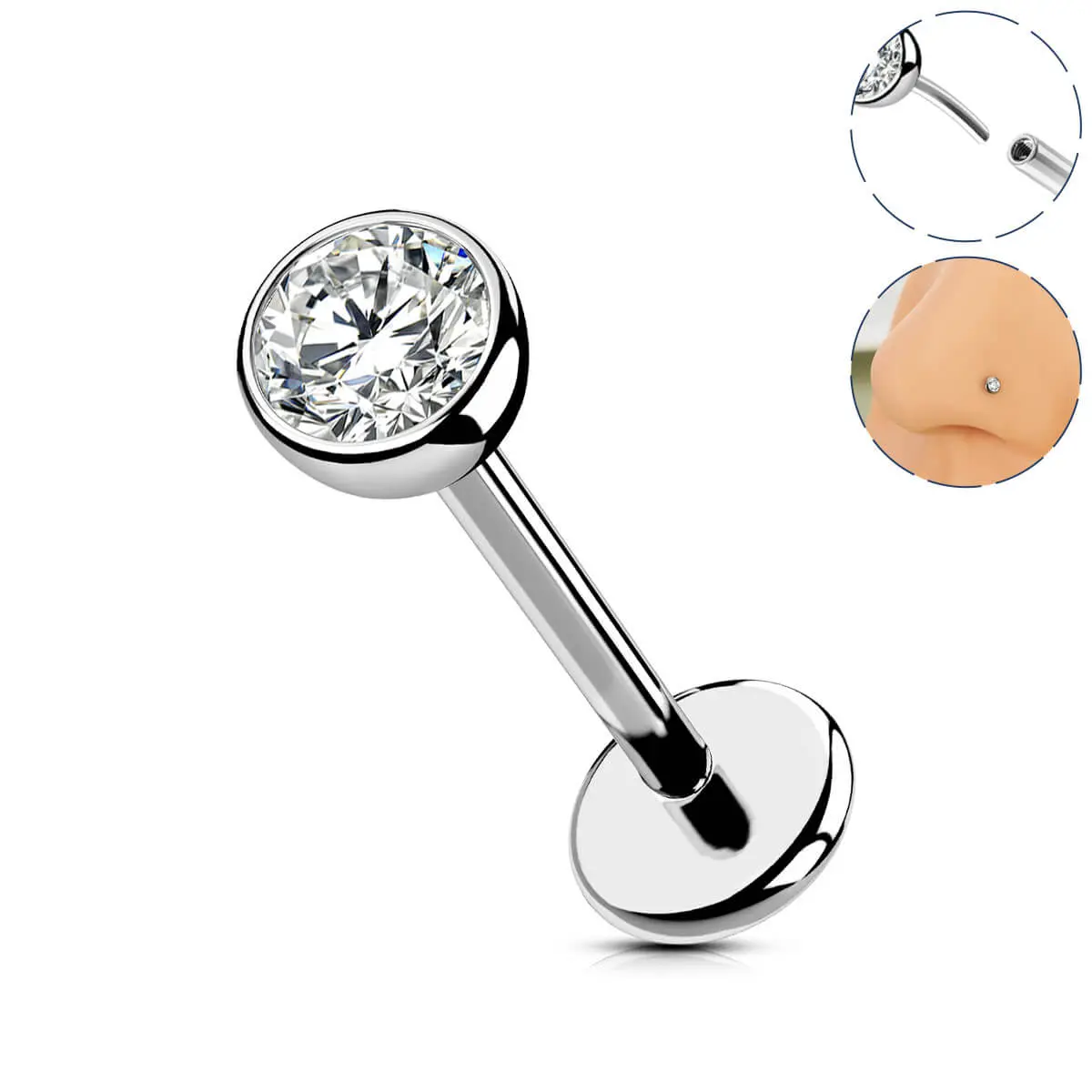 Oufer 20G Titanium Push Pin Flat Back Nose Stud Non Tarnish Nose Ring Jewelry