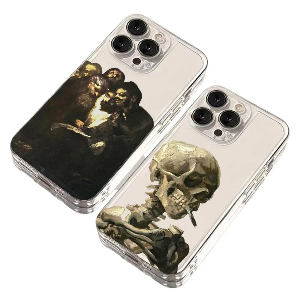 Van Gogh Skeleton Art Aesthetic Phone Cases For iPhone 17 16 15 14 13 12 11 Promax Pro Air Plus Transparent Shockproof Protective Cover Protection