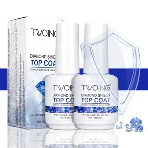 TWOING 2 Bottles Set 15ml Diamond Shine No-Wipe Gel Top Coat – UV/LED Soak-Off, High Gloss, Long-Lasting, Scratch-Resistant Crystal Clear Finish for Nail Art, DIY or Salon Use