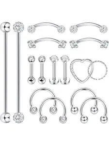16pcs 14G Surgical Steel Industrial Piercing Jewelry Body Jewelry for Women Industrial Barbell Earring Set Cartilage Rook Helix Tragus Daith Lip Piercing, Body Piercings