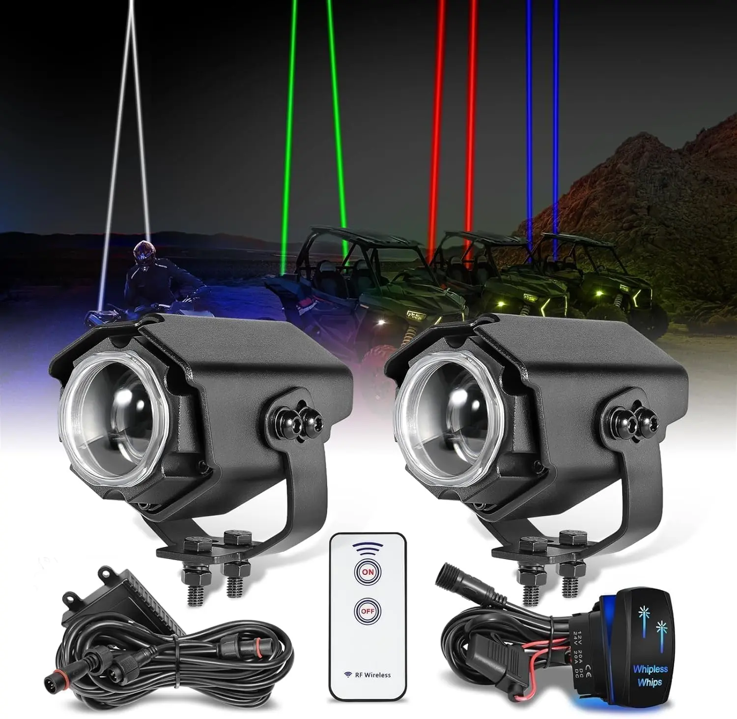 JIEPENG Whipless RGBW LED Whip Lights with Remote & Rocker Switch, Spot Beam Whipless Pods Chase Lights Antenna for Polaris Dune Buggy SXS UTV ATV