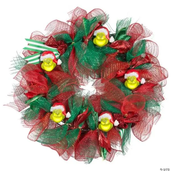 Dr. Seuss Enterprises G08 883464X Musical Lighted Grinch Christmas Wreath Decoration - Multi-Color, Lights Singing, With Batteries