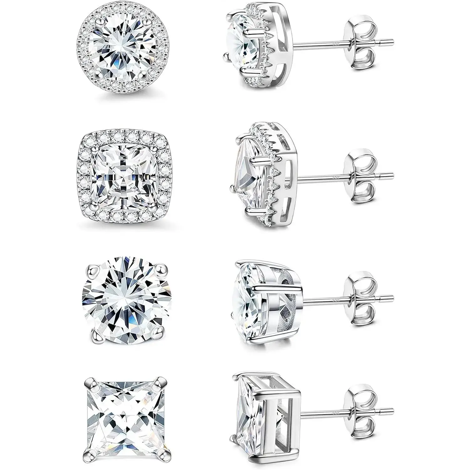 Cubic Zirconia Stud Earrings Hypoallergenic 925 Sterling Silver Post Earrings Big Brilliant Stud Earrings for Women Men, Men's Accessories, Gifts For Boyfriend summerwins
