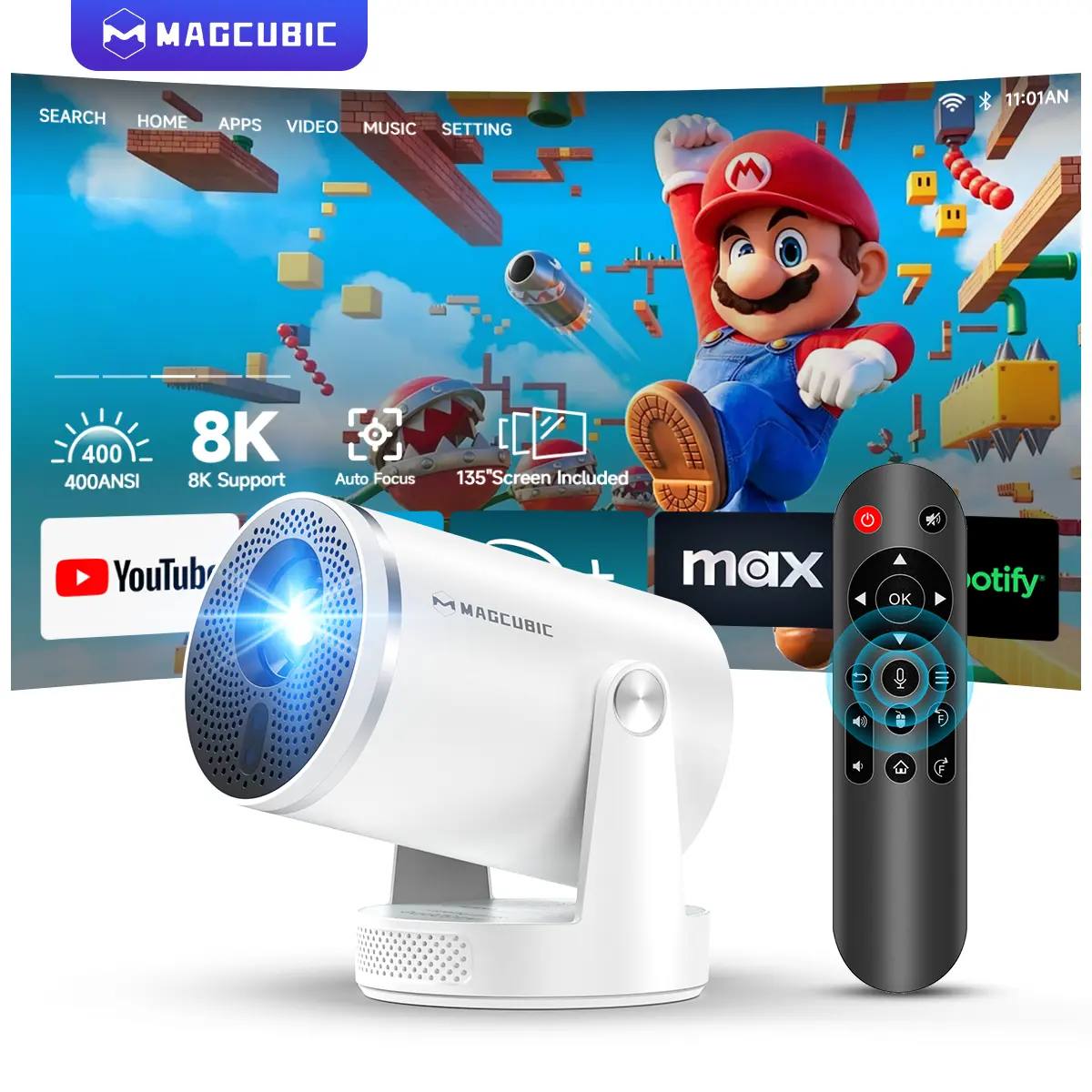 Magcubic HY320Pro Projector Auto Focus Native 1080P Google Assistant 8K Decode 400ANSI Android 14.0 Dual WiFi6 BT5.4 Auto Keystone Wireless 180° Flexible Rotating Portable Smart Home Cinema Movie Night Gift Projectors For Bedroom #TikTokShopBackToSchool