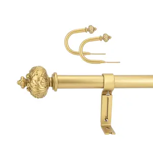 christmas Dwell Smart 1" Single Curtain Rod with Albert Finials and holdbacks- 28''- 48'', 48"-84", 84"-120" (Gold, Weathered white, Black Gold)