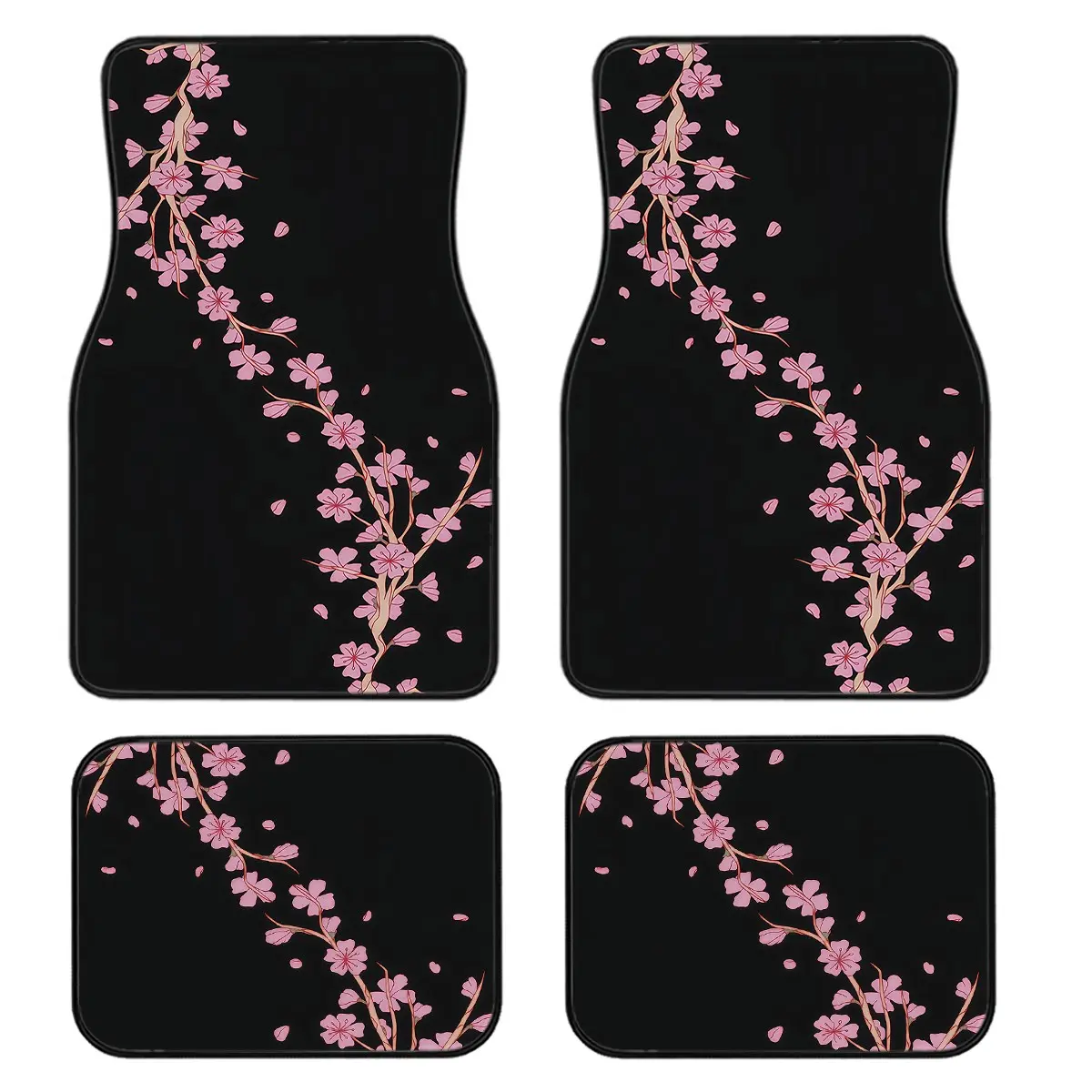 4-Piece Cherry Blossom Print Car Floor Mats Set, Automotive Mats, Car Accessories, Universal Fit for All Vehicles, Stylish Interior Decor, Easy Clean, Comfortable & Protective